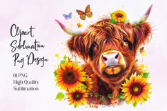 Highland Cow Sunflower Floral Sublimation PNG Product Image 1