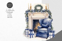 Christmas clipart, Fireplace clipart, Blue Christmas Product Image 1