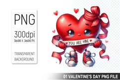 Cartoon Heart Character, Valentine&#039;s Day Clipart PNG Design Product Image 1
