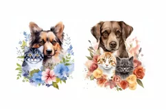 Cute Dog & Cat Watercolor cliparts |Cute Dog & Cat clipart Product Image 3