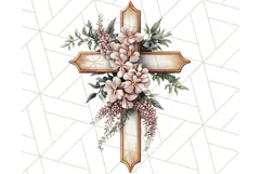Faith Cross PNG with Flowers, Watercolor Religious Art Print Product Image 4