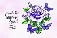 Purple rose with butterfly watercolor clipart sublimation Product Image 1