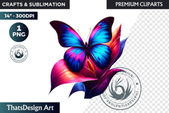 Tropical Butterfly &amp; Flower Clipart: Vibrant floral PNG Product Image 1