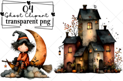 Whimsical Halloween Ghost Clipart Watercolor PNG Product Image 1