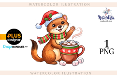 Christmas Weasel: A Festive Watercolor Delight Product Image 1