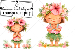 Whimsical Hawaiian Summer Girl Clipart Watercolor PNG Product Image 1