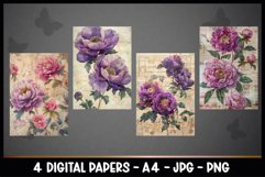 4 Vintage Peonies Digital Papers I Junk Journal Page Product Image 2