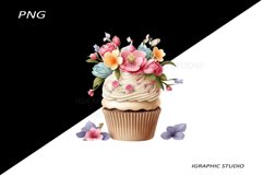 Flowers Cupcake Clipart Product Image 1
