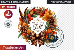 Autumn Harvest Wreath Clipart - Rustic Fall &amp; Thanksgiving Product Image 1