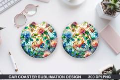 Flower Car Coaster Sublimation| Summer Coaster PNG Design Product Image 1