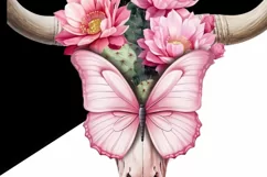 Western Floral Cow Skull PNG with Butterfly Product Image 3