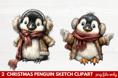 Christmas Penguin Sketch Clipart | Hand-Drawn Holiday Product Image 1