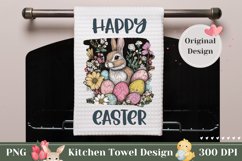 Happy Easter Dish Towel Design, Floral Easter Bunny PNG Product Image 1