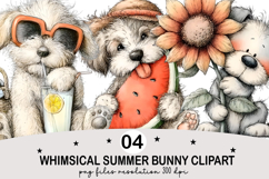 Whimsical Summer Bunny Clipart png Watercolor png Product Image 1