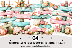 Whimsical Summer Wooden Sign Clipart Watercolor png Product Image 1