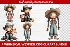 4 Whimsical Western Kids Clipart | Cute Cowboy &amp; Cowgirl PNG Product Image 1