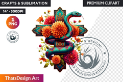 Floral Day of Dead Crosses Clipart Sugar skull PNG catrina Product Image 1