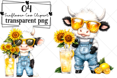 Summer Sunflower Cow Clipart Watercolor PNG Product Image 1