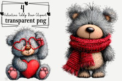 Whimsical Valentine Teddy Bear Clipart Watercolor PNG Product Image 1