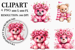 Whimsical Summer Teddy Bear Clipart Watercolor PNG Product Image 1