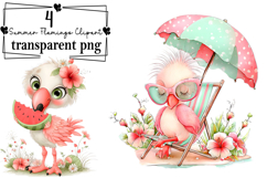 Whimsical Summer Flamingo Clipart Watercolor PNG Product Image 1