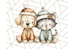 Christmas Pets in Pajamas Clipart PNG, Christmas Png Clipart Product Image 4