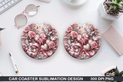 With Roses Car Coaster Sublimation |Valentine Coaster PNG Product Image 1