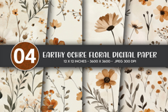 Earthy Ochre Floral Digital Paper Product Image 1