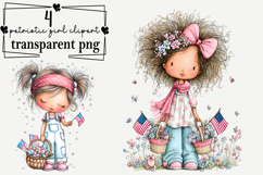 whimsical cute patriotic girl clipart Watercolor PNG Product Image 1
