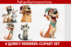 4 Quirky Reindeer Clipart Set | Fun Holiday Reindeer PNG Product Image 1