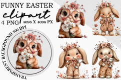 Whimsical Bunny Easter Clipart, Watercolor Easter Bunny PNG Product Image 1