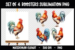 4 Colourful Roosters Clip Arts I Watercolour Sublimation PNG Product Image 1
