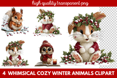 Whimsical Cozy Winter Animals Clipart | Cute Snowy Forest Product Image 1