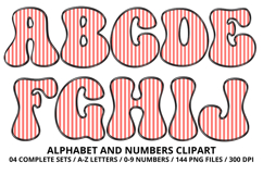 Stripes Alphabet Letters &amp; Numbers Clipart PNG 300DI Product Image 2