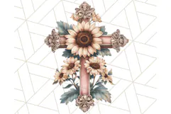 Faith Cross PNG with Flowers, Watercolor Religious Art Print Product Image 4