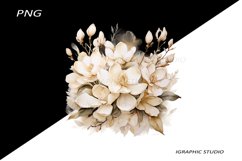 Watercolor Gold Magnolia Clipart, Wedding Flowers Clipart Product Image 1