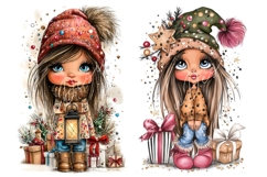 36 JPG Whimsical Cute Christmas Watercolor Girls Bundle Product Image 9