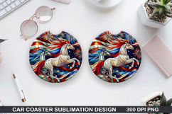 Unicorn Car Coaster Sublimation, 4th Of July Coaster PNG Product Image 1