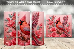 Pink 3D Cardinal Bird Flowers Tumbler Design Product Image 1