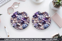 Flowers Car Coaster Sublimation| Summer Flowers Coaster PNG Product Image 1