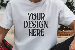 White Gildan 5000 T-Shirt Mockup | Boho Flat Lay Shirt Product Image 1