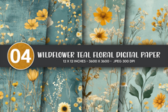 Wildflower Teal Floral Digital Paper Product Image 1