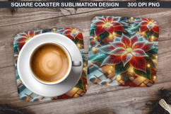 Poinsettias Coaster Sublimation, Christmas Coaster PNG Product Image 1