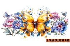 Watercolor Butterflies With Flowers Clipart PNG , Product Image 1