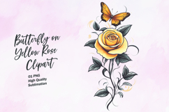 Yellow rose with butterfly watercolor clipart sublimation Product Image 1