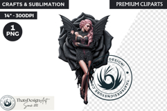 Pastel Goth Fairy Clipart, Black Pink PNG fantasy clipart Product Image 1
