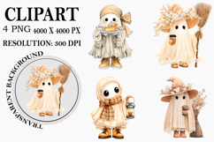 Cozy Fall Halloween Ghosts Clipart Watercolor PNG Product Image 1