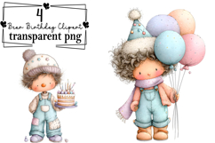 Whimsical Teddy Bear Birthday Clipart Watercolor PNG Product Image 1