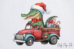 Watercolor Christmas Crocodile Clipart PNG Product Image 1