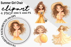 Whimsical Summer Girl Chair Clipart Watercolor png Product Image 1